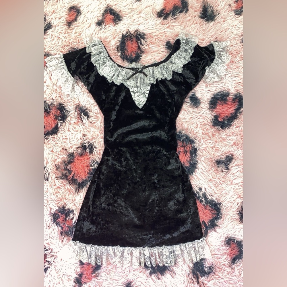 Hand sewn gothic off shoulder mini dress